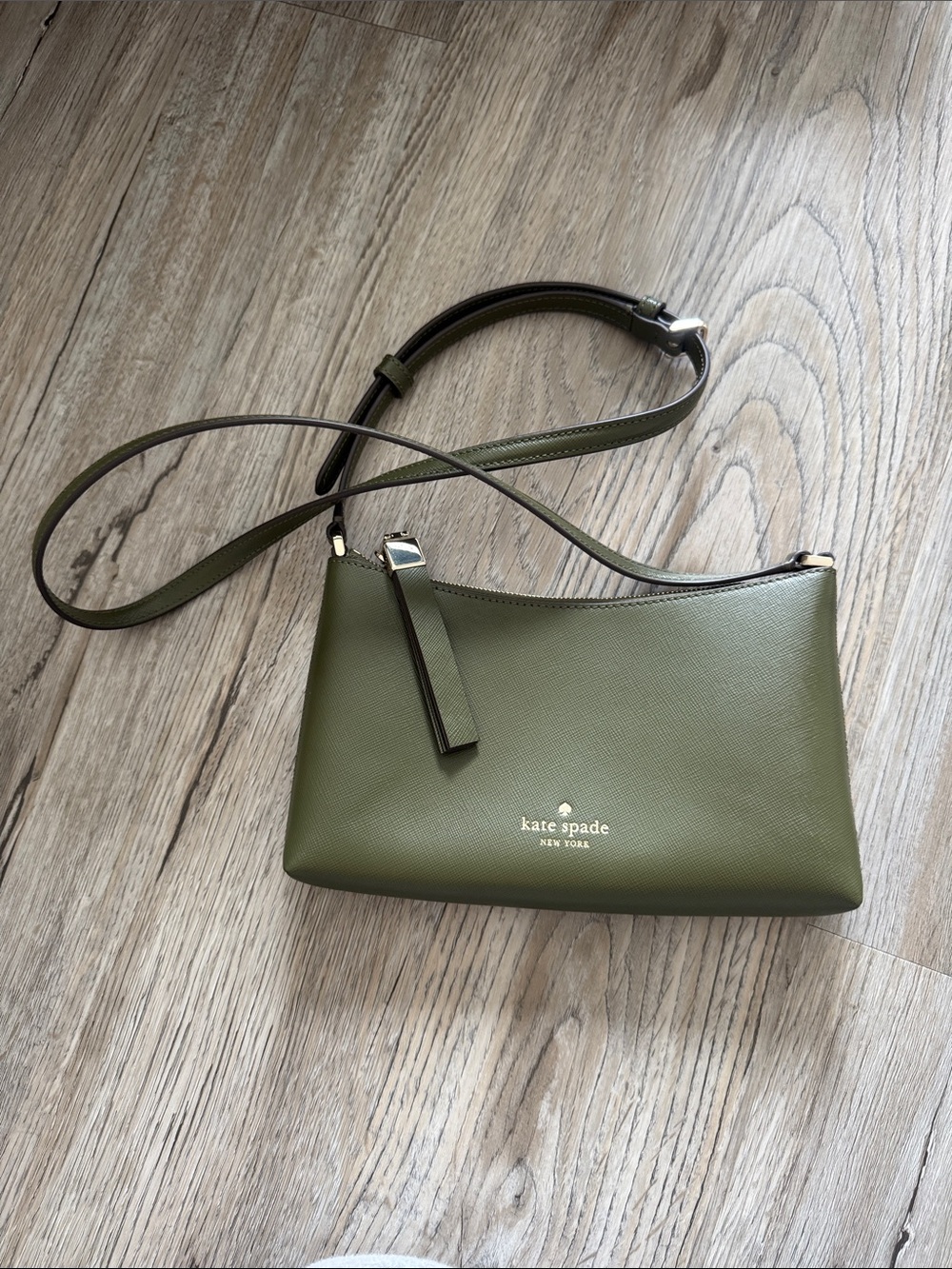 kate spade Olive Green Leather Crossbody Bag with Gold Logo